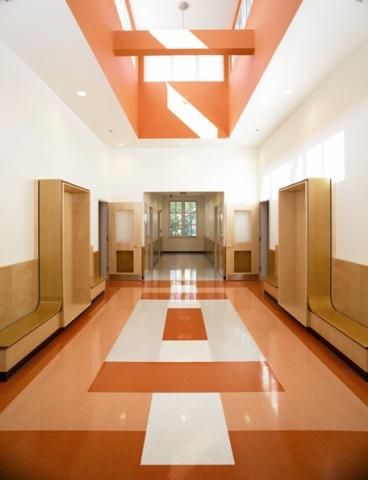 Malcolm White Elementary School Orange Hallway